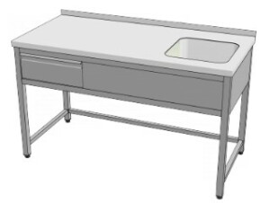 Mycí stůl s dřezem a zásuvkou 1500x700x850 mm