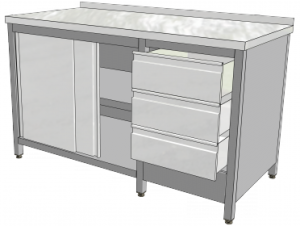 Nerezový stůl opláštěný s blokem zásuvek 2300x600x850 mm