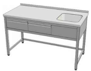 Mycí stůl s dřezem a zásuvkami 1800x800x850 mm