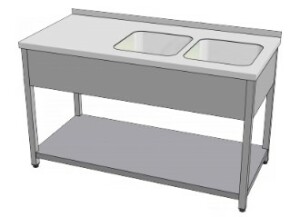 Nerezový stůl s dřezy a policí 1300x600x850 mm