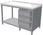 Nerezový stůl se zásuvkovým blokem a policí 1300 x 700 x 850 mm