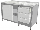 Nerezový stůl opláštěný s blokem zásuvek 2200x600x850 mm
